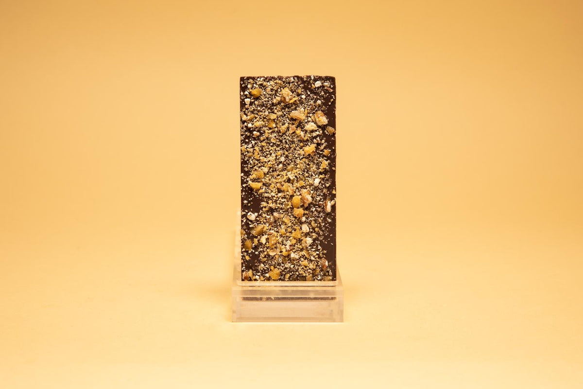 PECAN BRITTLE 60%  DARK CHOCOLATE BAR