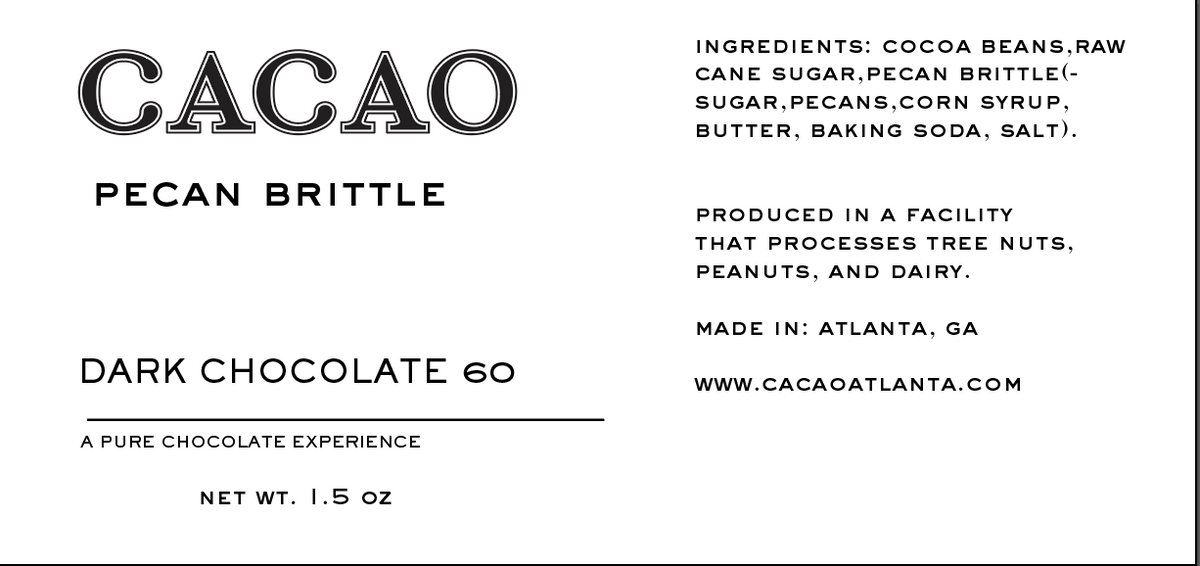 PECAN BRITTLE 60%  DARK CHOCOLATE BAR